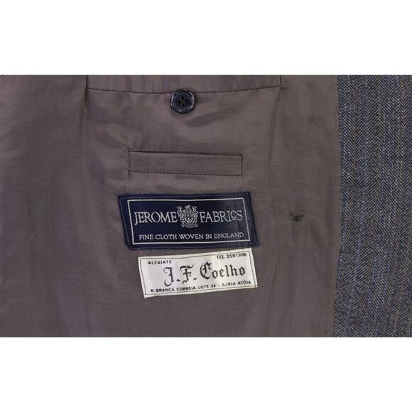 Handmade in Portugal Bespoke Gray Blue Herringbone Tweed Thornproof DB Suit 44XL - Picture 8 of 9